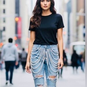 MADONNA EXCLUSIVE Trendy Blue Jeans with Pearl Chains
